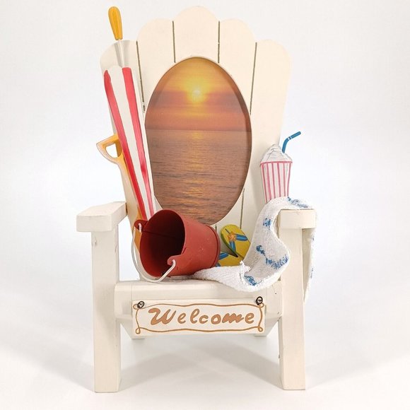 White Beach Chair 4x6 Photo Frame Palm Tree Shovel Bucket 11x7x5 Vacation Pictur - Picture 10 of 14